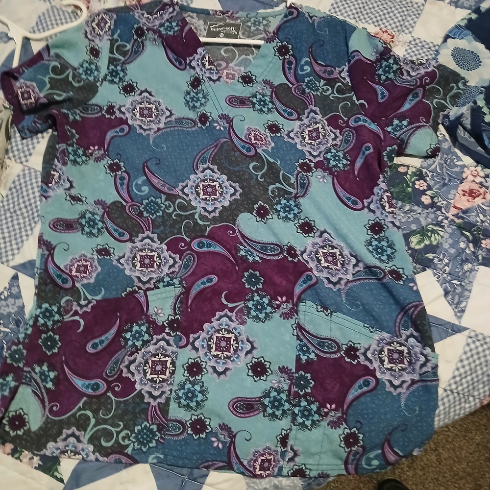 Paisley Print Scrub Top
